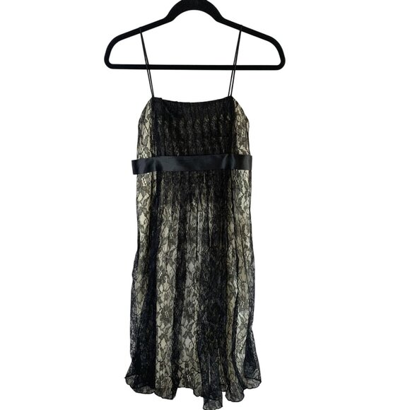 ELIZA J Black Lace Ivory Lining Spaghetti Straps Satin Bow Prom Dance Dress - Picture 1 of 8